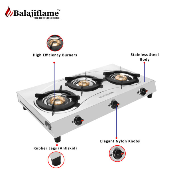 3 Burner Stainless Steel Gas Stove